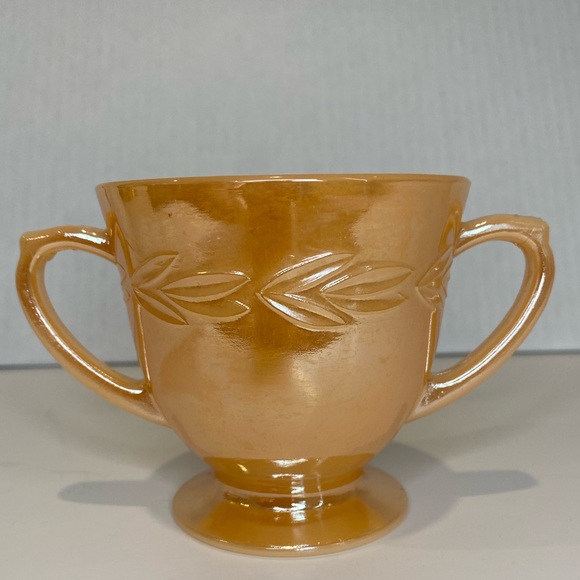 EUC Vtg Fire King Peach Lustreware Iridescent Cream Sugar Pair Laurel Pattern - Picture 3 of 13